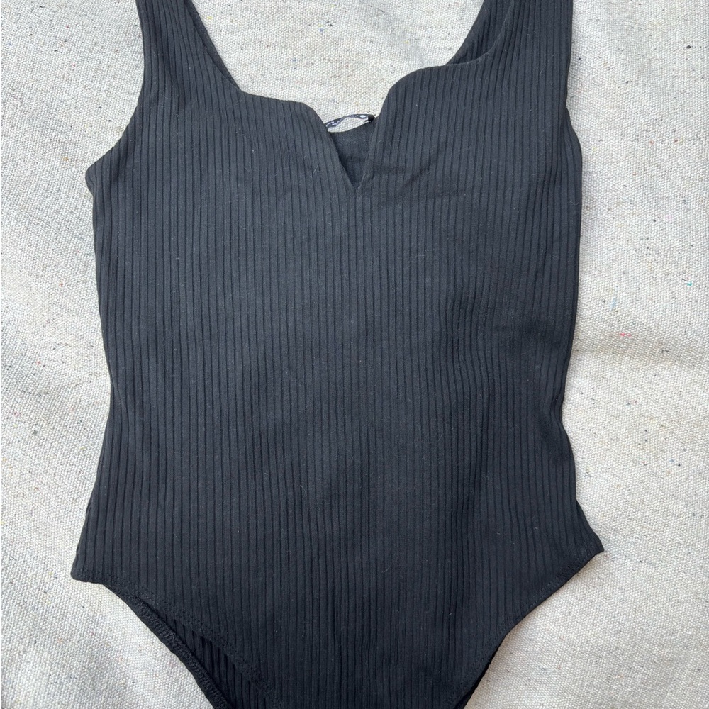 Zara Black Ribbed Bodysuit
